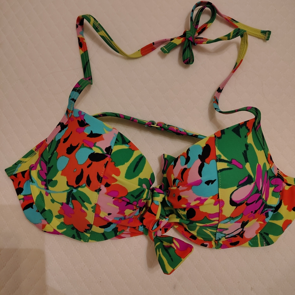 aerie Multicolor Floral Print Bikini Top - Green, Yellow, Pink, Blue